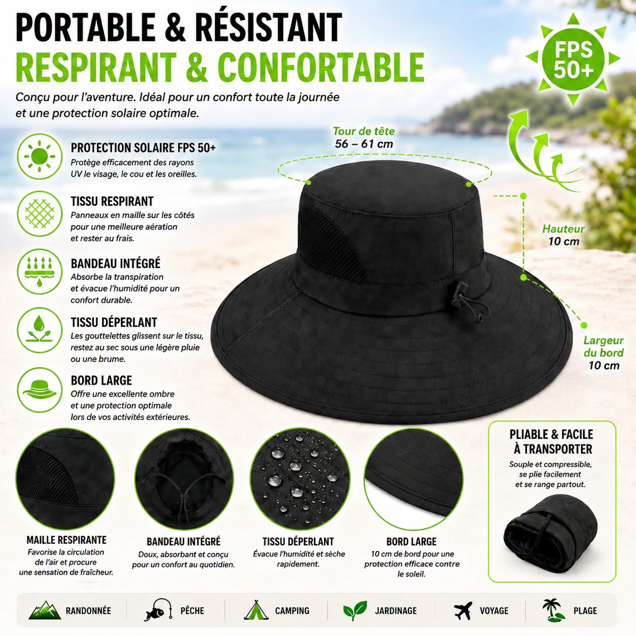 Le CHAPEAU PROTECTION UPF+ AVEC CORDON
